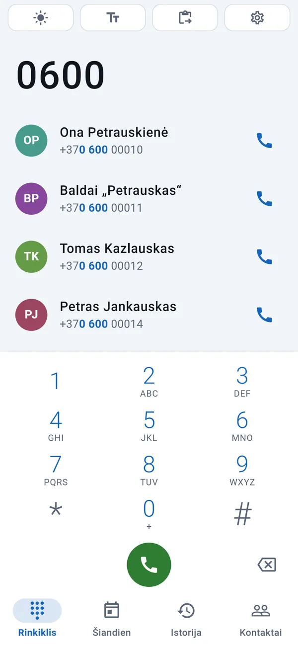 Rinkiklis: virš surinktų skaitmenų – tinkami klientai, apačioje – klaviatūra.