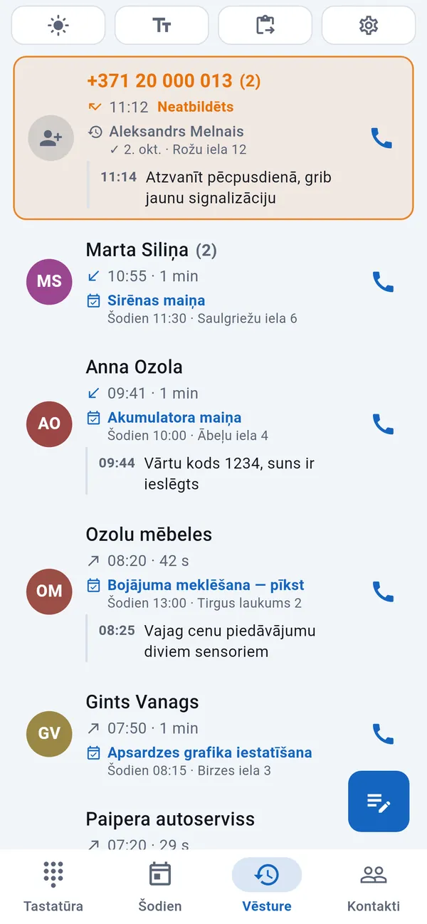 Cilne Vēsture: izcelts neatbildēts zvans, zem tā zvanītāji ar saviem darbiem un piezīmēm.